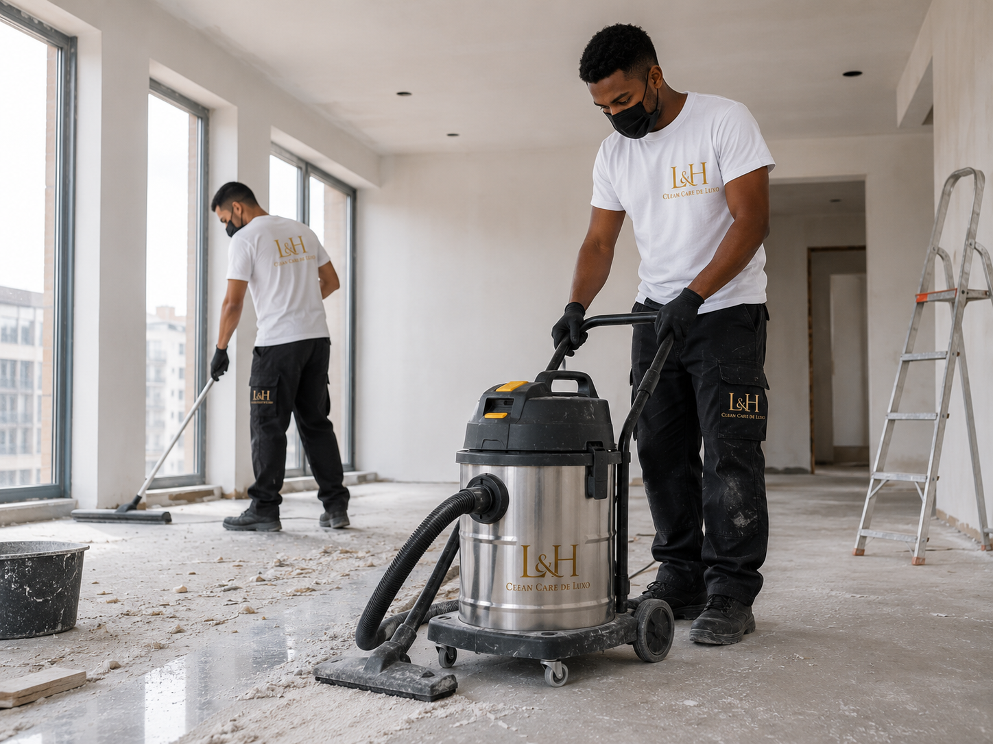 Equipa da L&H a realizar limpeza pós-obra num apartamento